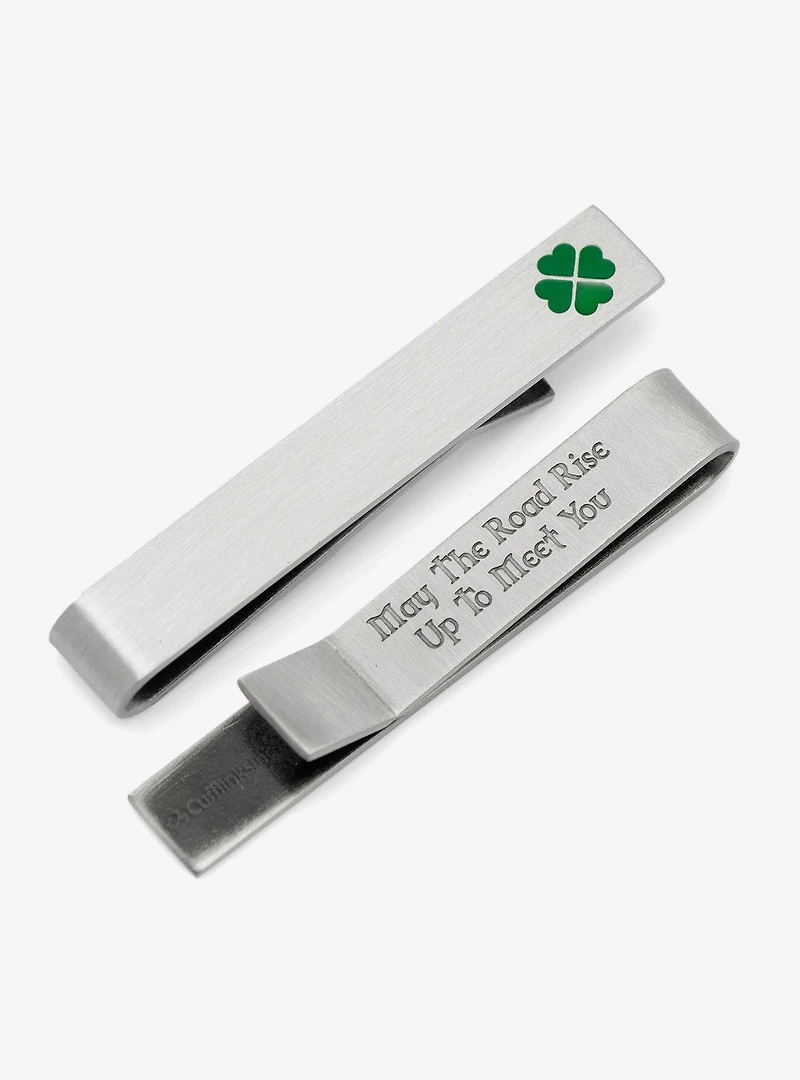 Green Clover Cufflinks and Tie Bar Set