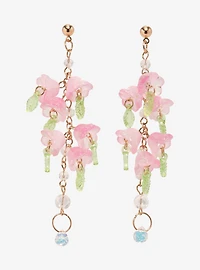 Thorn & Fable Pink Flower Crystal Drop Earrings