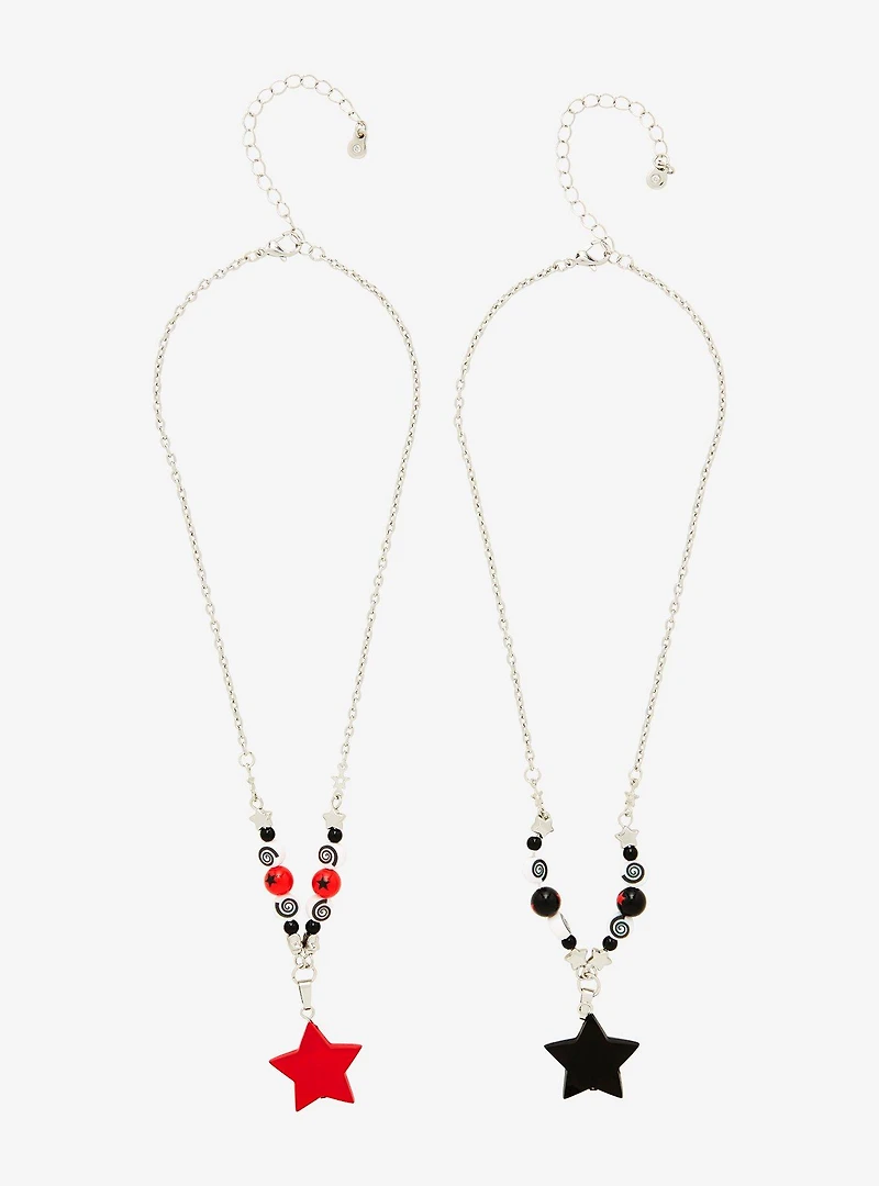 Social Collision Red & Black Star Swirl Best Friend Necklace Set