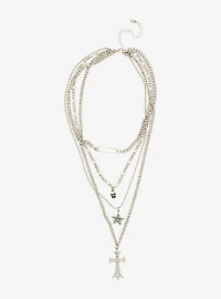 Social Collision Star Rhinestone Cross Layered Necklace