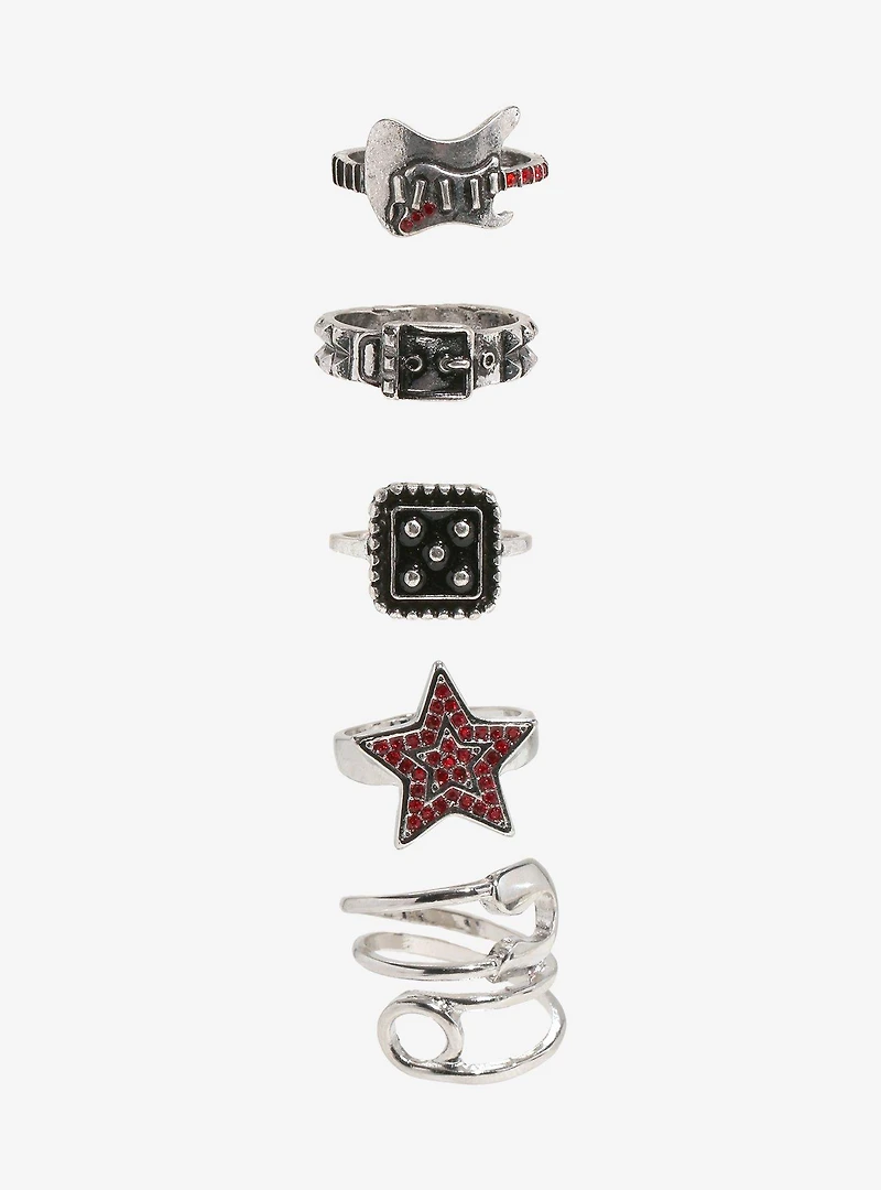 Social Collision Guitar Star Rhinestone Ring Set
