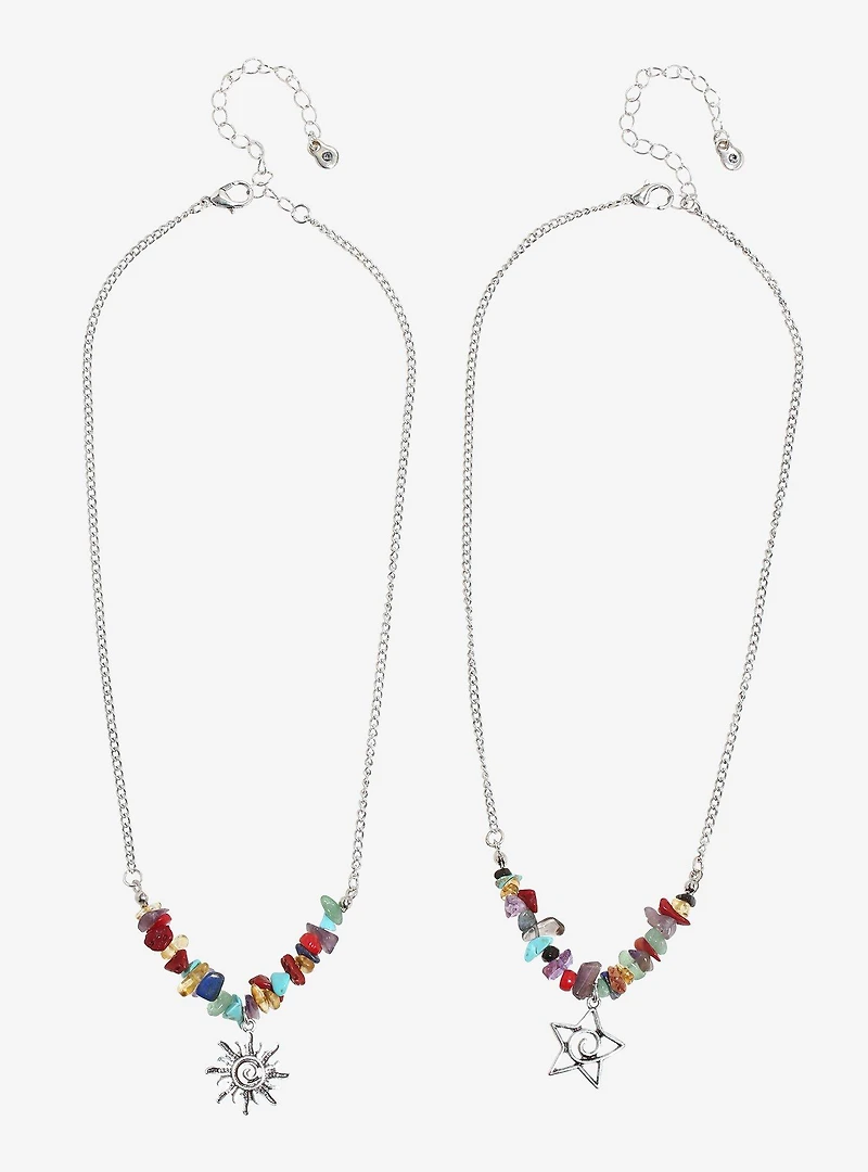 Cosmic Aura Swirl Sun & Star Best Friend Necklace Set