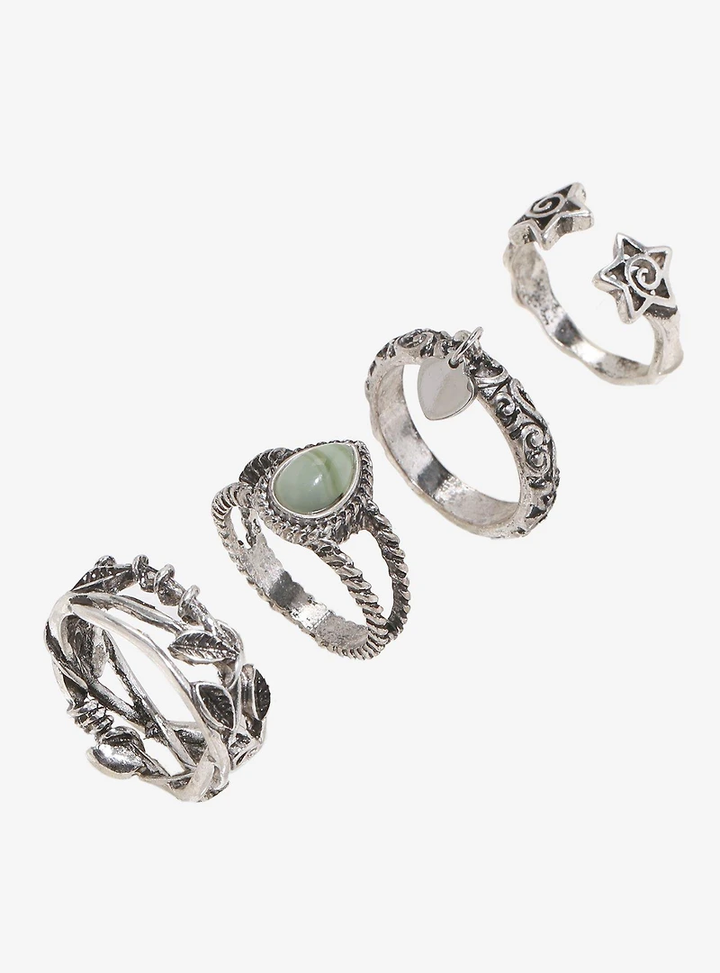 Social Collision Leaf Stone Ring Set