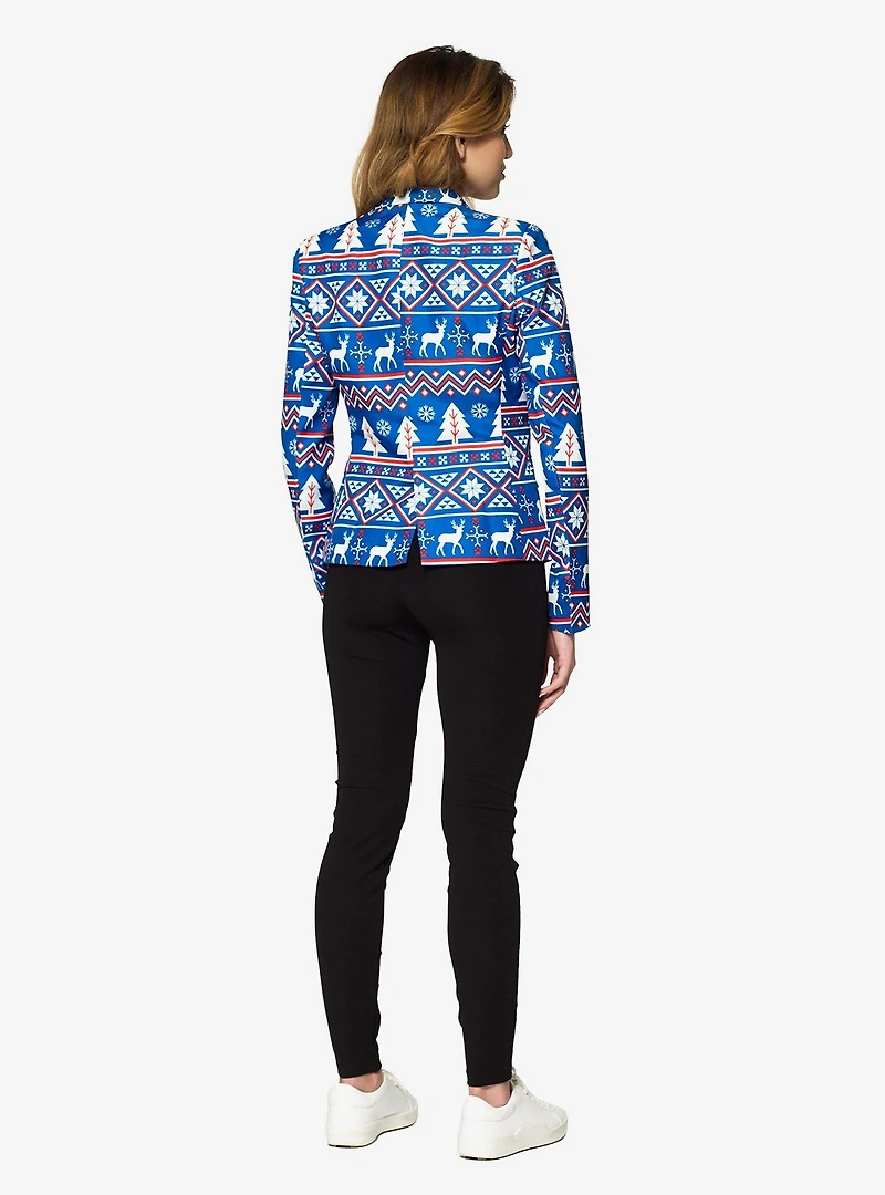 Christmas Blue Nordic Jacket Women's Blazer