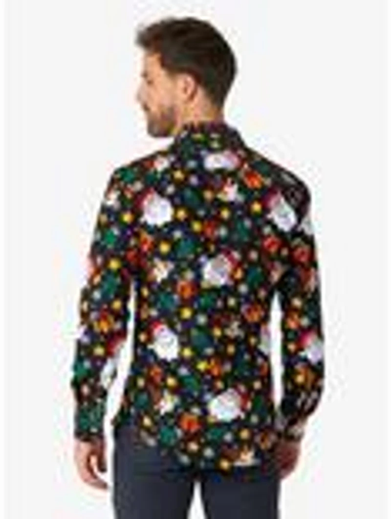 Santa Elves Black Long Sleeve Button-Up Shirt