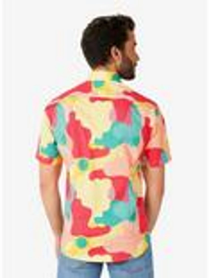 Coral Camo Short Sleeve Button-Up Shirt