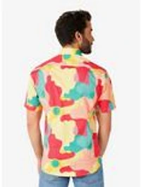 Coral Camo Short Sleeve Button-Up Shirt