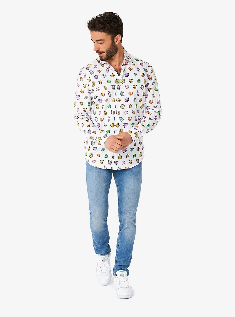 Pokemon Pixel Long Sleeve Button-Up Shirt