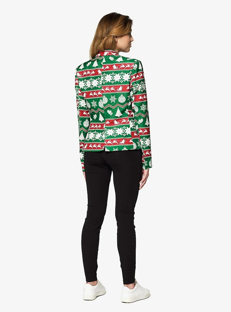 Christmas Green Nordic Jacket Women's Blazer