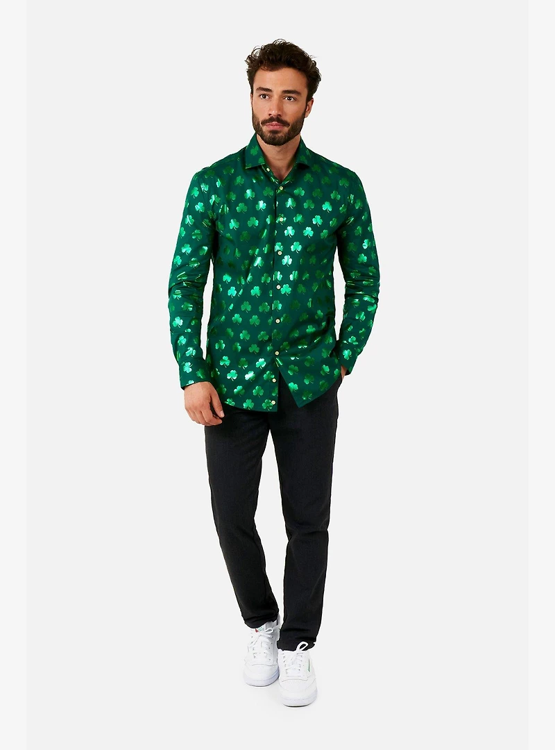Shiny Shamrock Long Sleeve Button-Up Shirt
