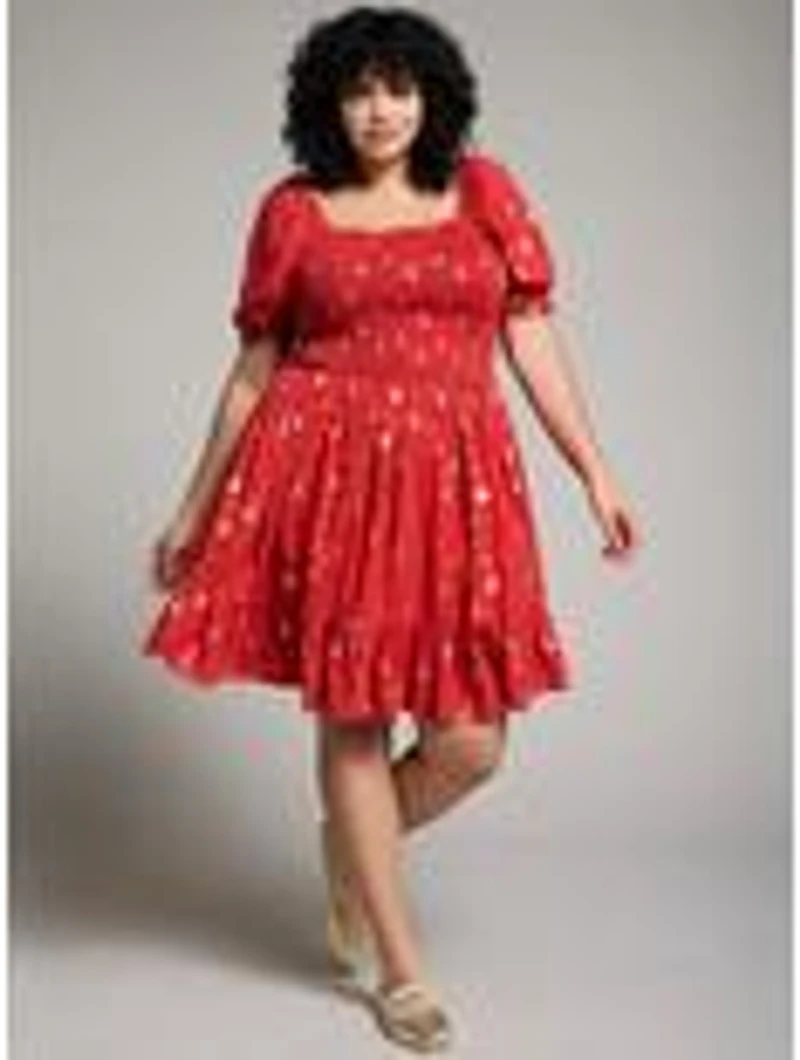 Studio Ghibli Howl's Moving Castle Calcifer & Stars Allover Print Plus Smock Dress - BoxLunch Exclusive