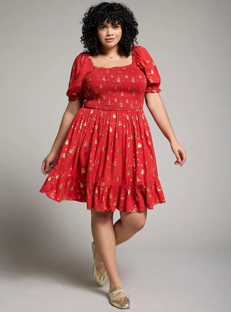 Studio Ghibli Howl's Moving Castle Calcifer & Stars Allover Print Plus Smock Dress - BoxLunch Exclusive