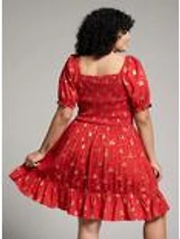 Studio Ghibli Howl's Moving Castle Calcifer & Stars Allover Print Plus Smock Dress - BoxLunch Exclusive