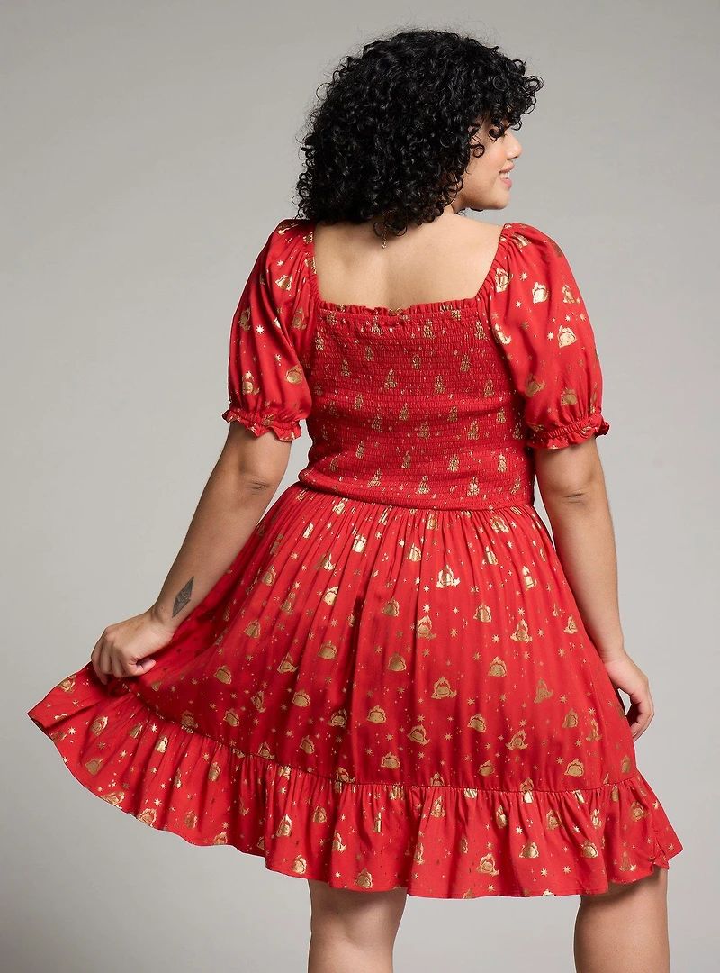 Studio Ghibli Howl's Moving Castle Calcifer & Stars Allover Print Plus Smock Dress - BoxLunch Exclusive