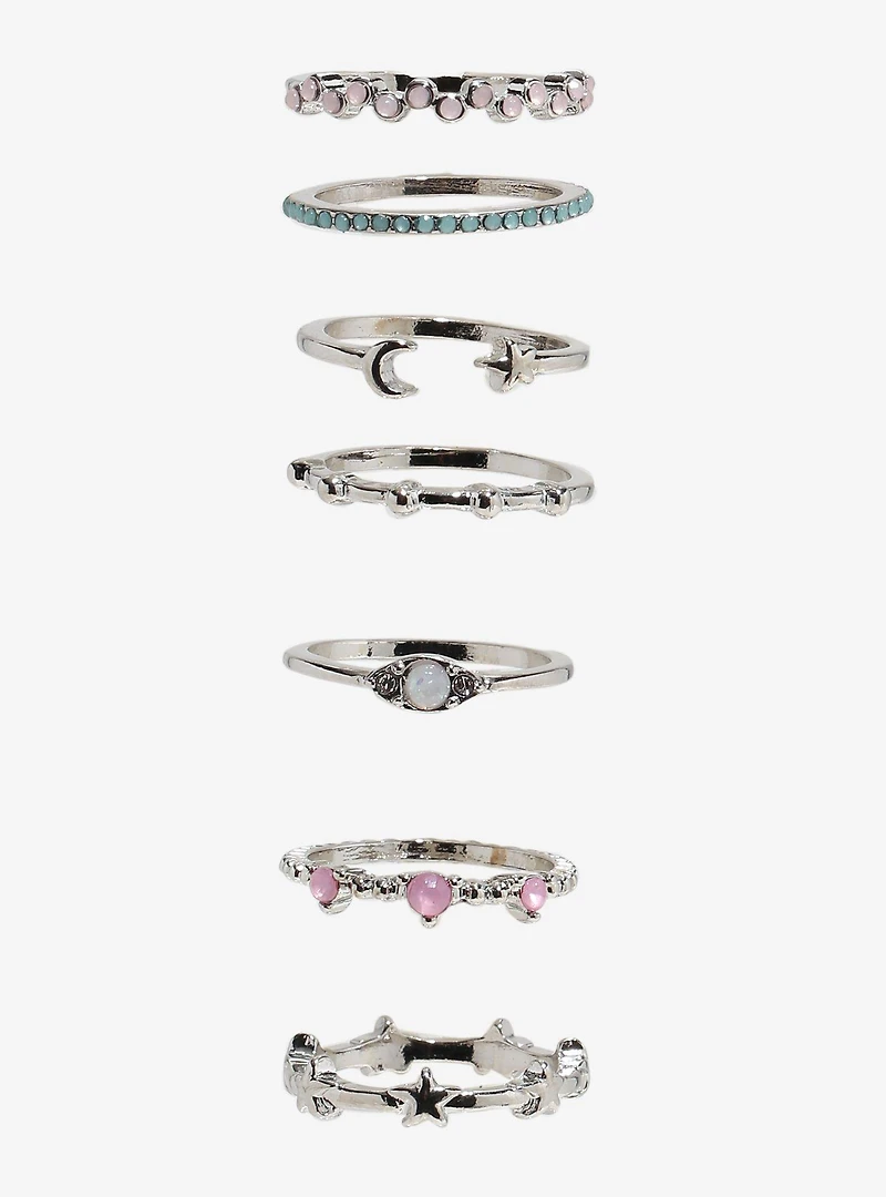Cosmic Aura Dainty Gem Celestial Stacking Ring Set