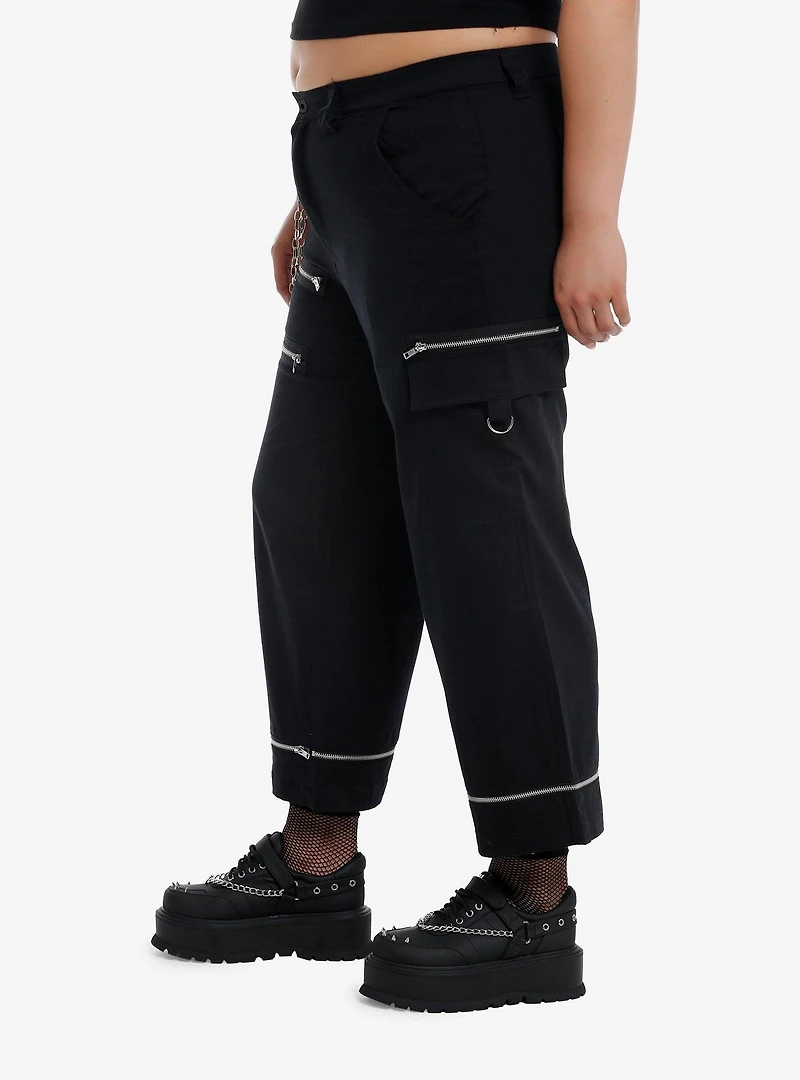 Black Zipper Side Chain Cargo Skater Pants Plus Size