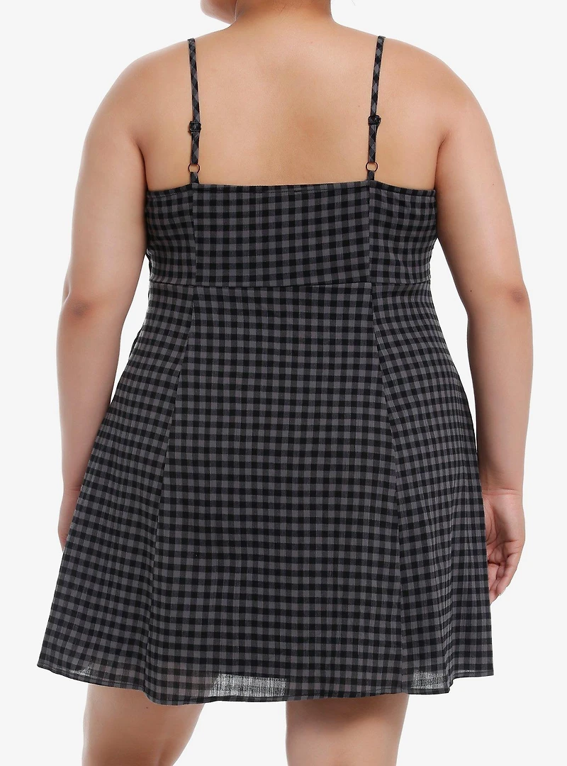 Social Collision Black & Grey Checker Slip Dress Plus Size