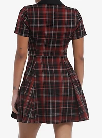 Social Collision Black & Red Plaid Collar Dress