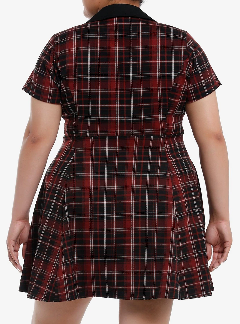 Social Collision Black & Red Plaid Collar Dress Plus Size