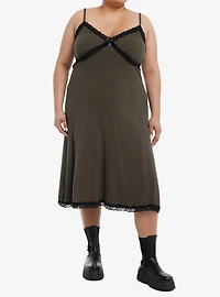 Olive Black Lace Skull Pendant Cami Midi Dress Plus Size