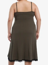 Olive Black Lace Skull Pendant Cami Midi Dress Plus Size