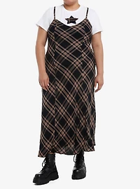 Brown & Black Plaid Star Twofer Maxi Dress Plus Size