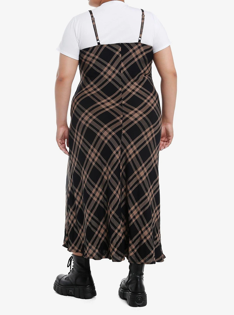 Brown & Black Plaid Star Twofer Maxi Dress Plus Size