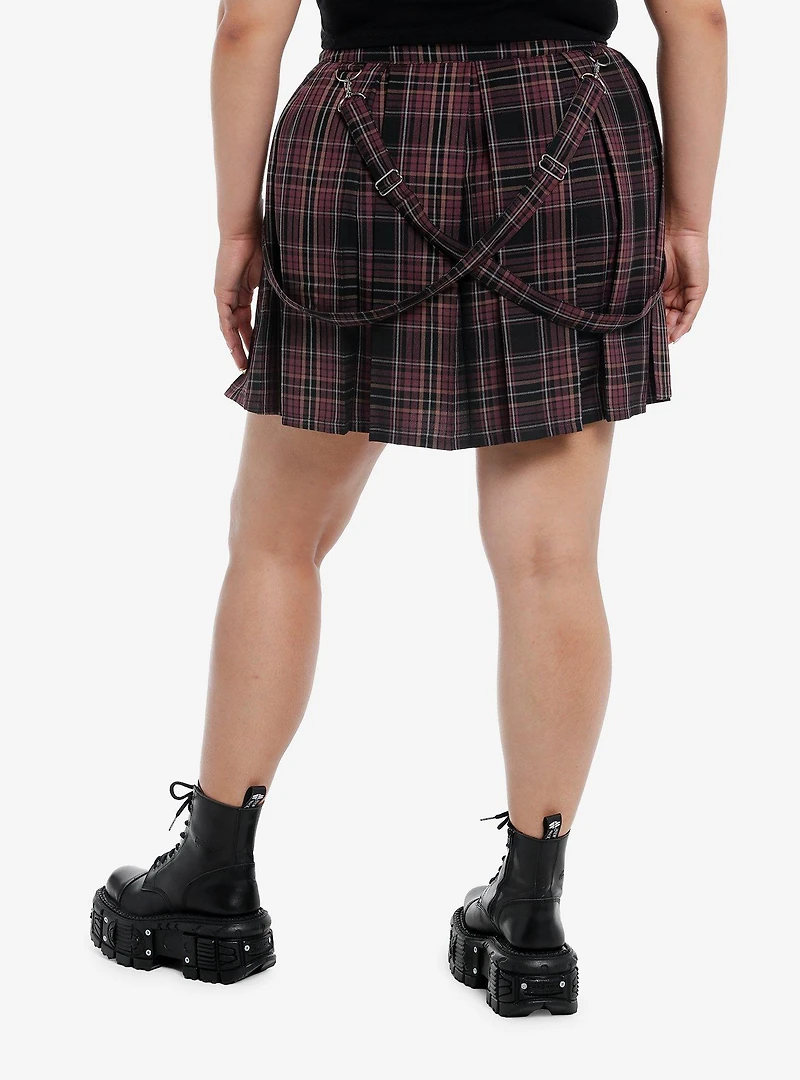 Black & Purple Plaid Zipper Suspender Skirt Plus Size