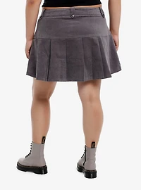 Dark Grey Corduroy Low Rise Pleated Skirt Plus Size