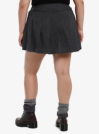 Social Collision Black & Grey Houndstooth Pleated Skirt Plus Size