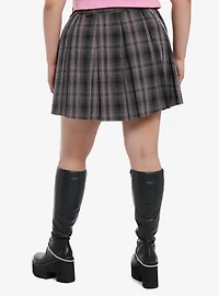 Sweet Society Dusty Purple Plaid Side Chain Pleated Skirt Plus Size