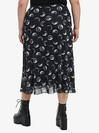Cosmic Aura Moon Phase Mesh Midi Skirt Plus Size