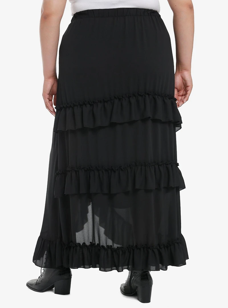 Cosmic Aura Black Tiered Ruffle Maxi Skirt Plus Size