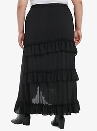 Cosmic Aura Black Tiered Ruffle Maxi Skirt Plus Size