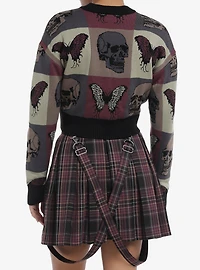 Social Collision Skull Butterfly Color-Block Girls Crop Cardigan
