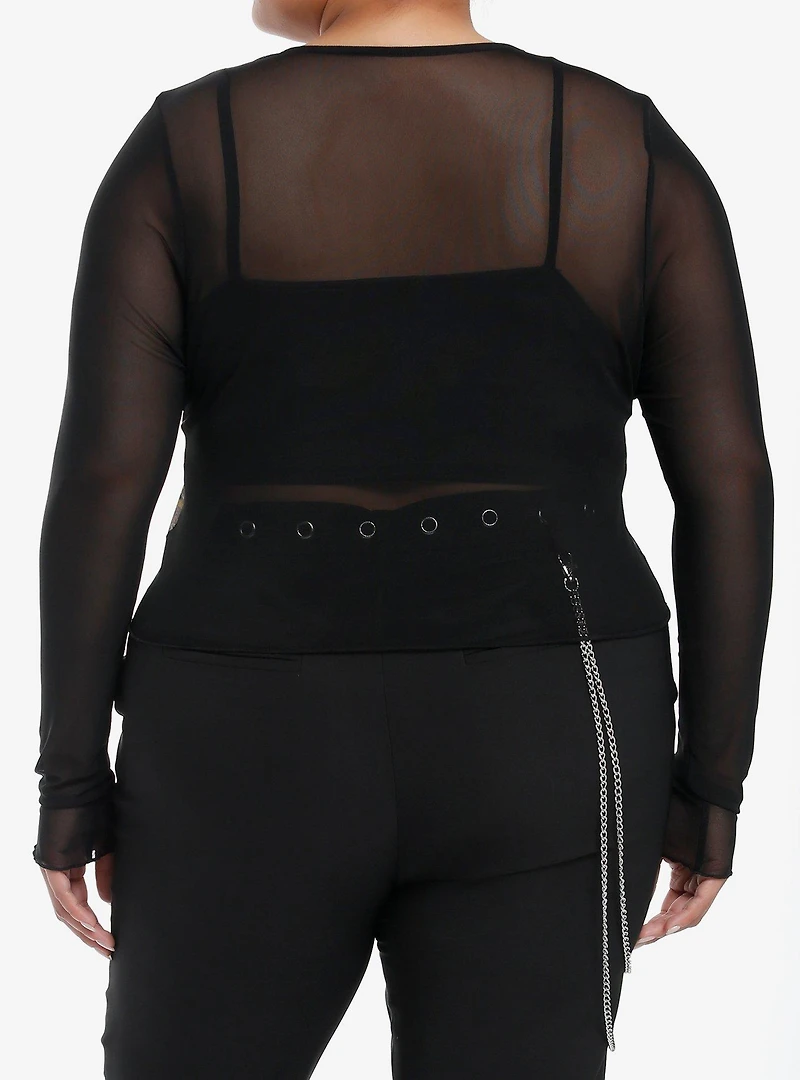 The Lady Of Shalott Mesh Girls Twofer Long-Sleeve Top Plus Size