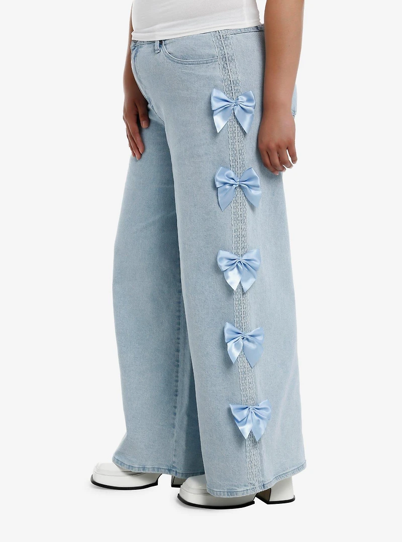 Sweet Society Light Indigo Blue Bow Wide Leg Jeans Plus Size
