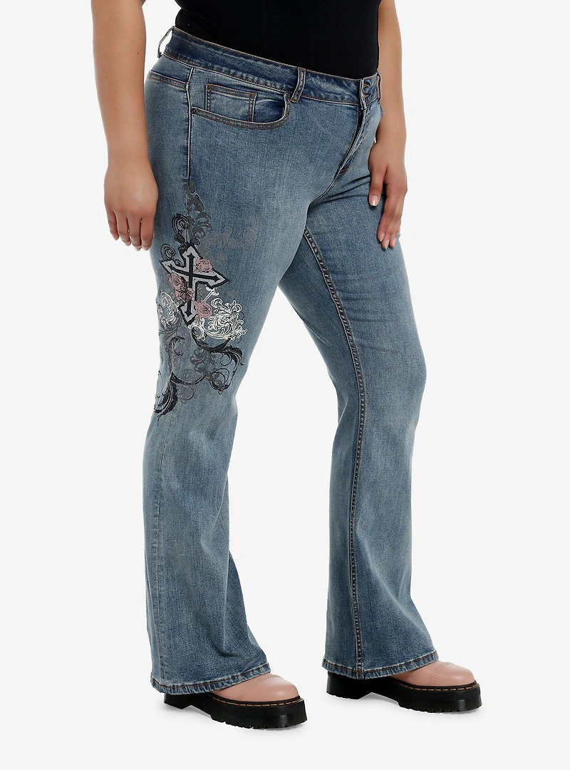 Gothic Cross Y2K Low-Rise Jeans Plus Size
