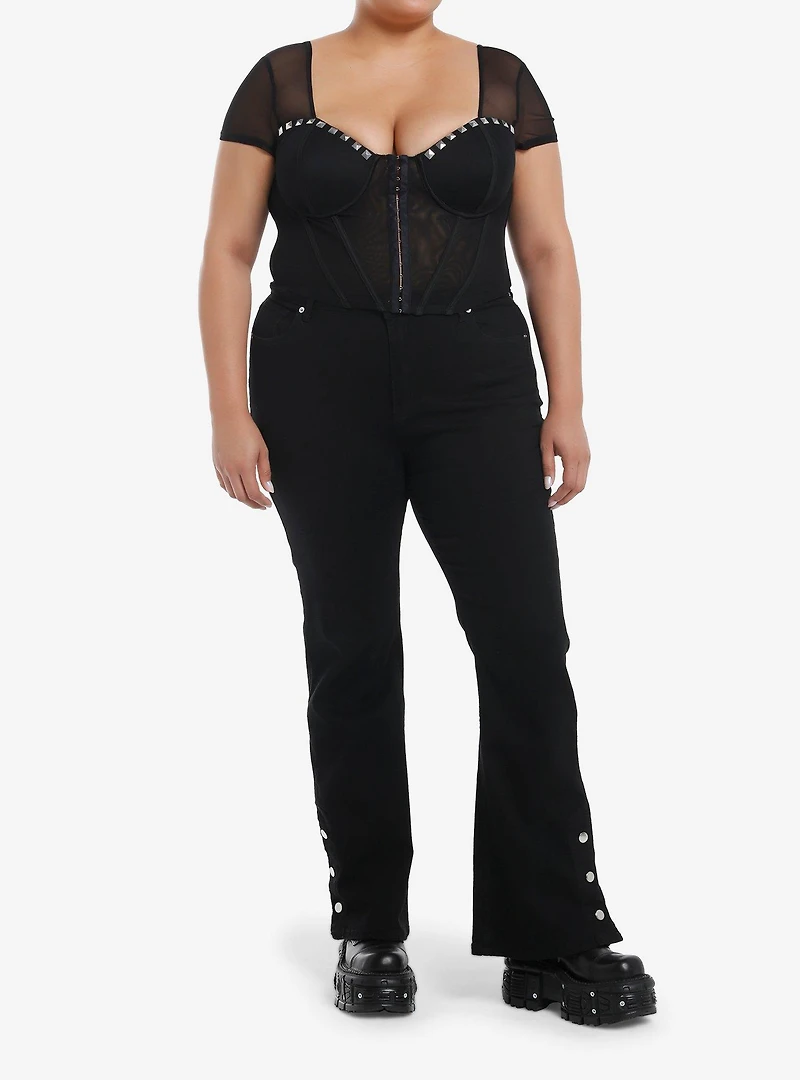 Black Pyramid Stud Mesh Girls Corset Top Plus Size