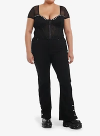 Black Pyramid Stud Mesh Girls Corset Top Plus Size