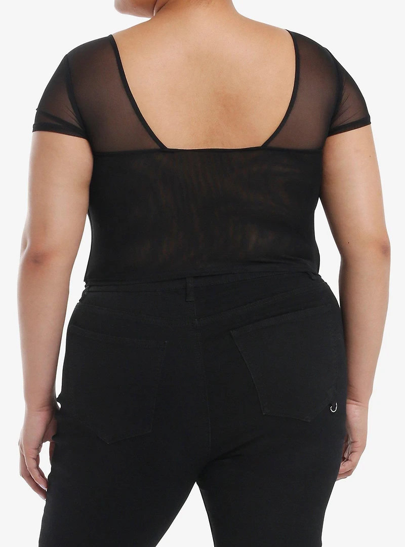 Black Pyramid Stud Mesh Girls Corset Top Plus Size