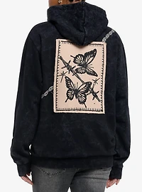 Butterfly Barbed Wire Patch Dark Wash Girls Hoodie