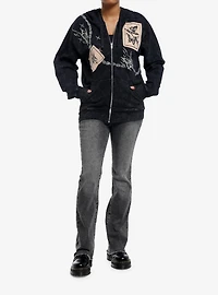 Butterfly Barbed Wire Patch Dark Wash Girls Hoodie