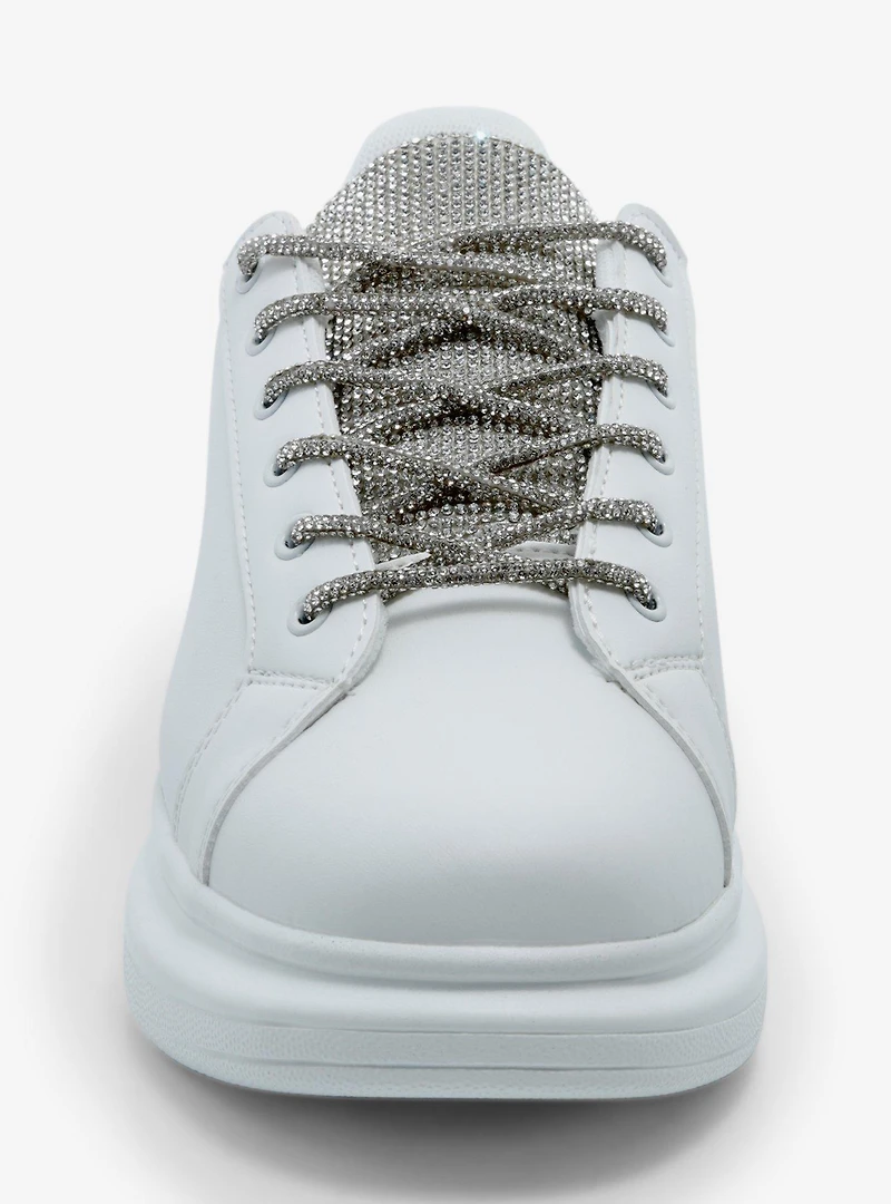 Azalea Wang Janan White Rhinestone Lace Sneakers