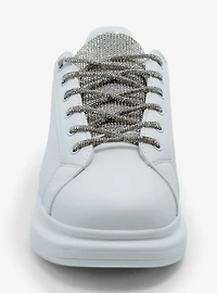 Azalea Wang Janan White Rhinestone Lace Sneakers