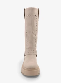 Azalea Wang Beige Studded Knee-High Platform Boots