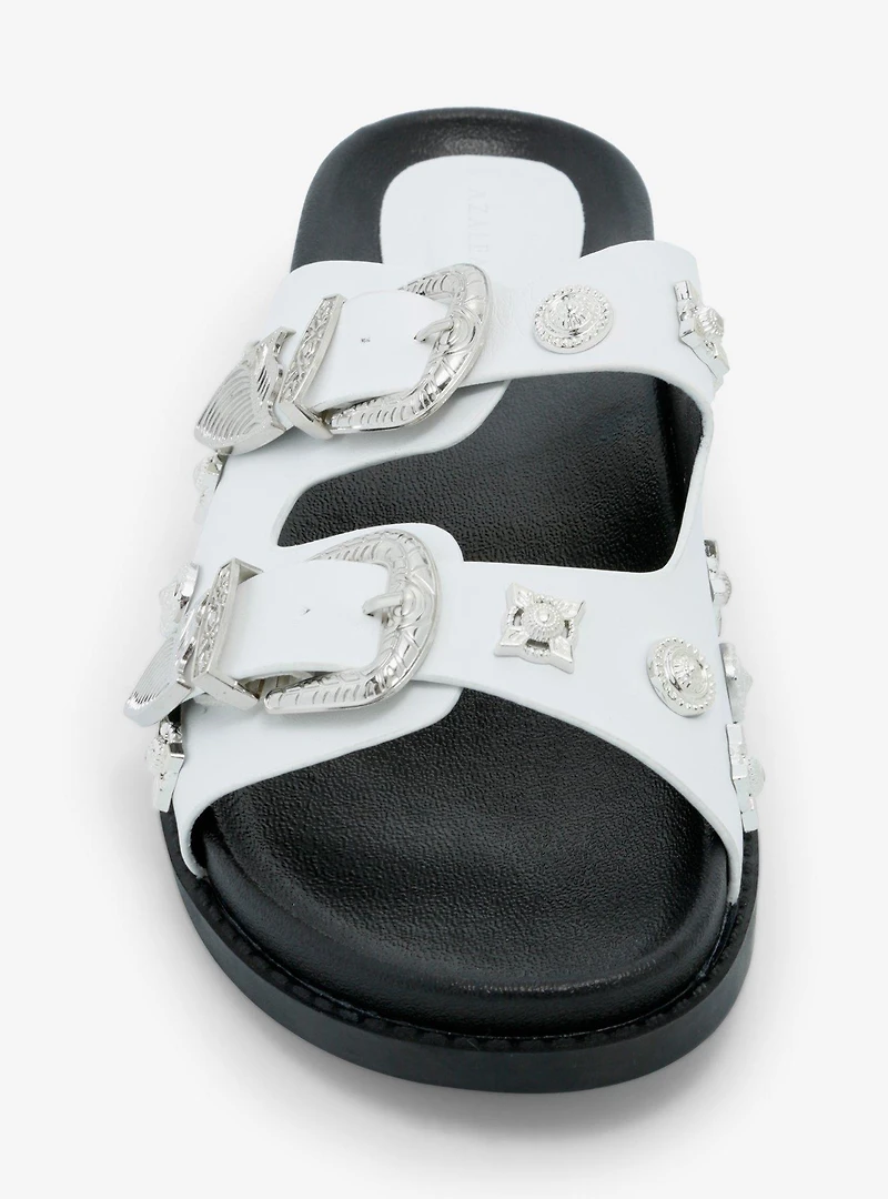 Azalea Wang Bocaraton Silver Hardware Slide Sandals