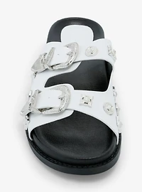 Azalea Wang Bocaraton Silver Hardware Slide Sandals