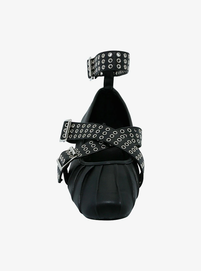 Azalea Wang Black Grommet Buckle Ballet Flats