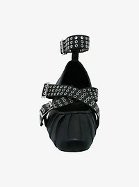 Azalea Wang Black Grommet Buckle Ballet Flats